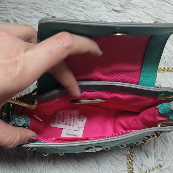 NWT Brian Atwood Turquoise Leather Purse w/ Magenta Lining - Picture 8 of 16